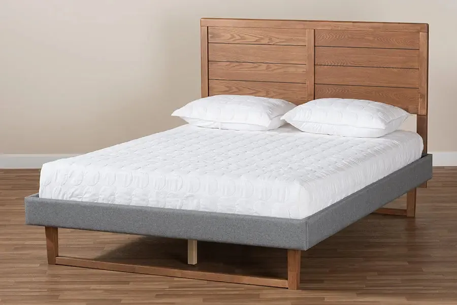 Anna Dark Gray Fabric Ash Walnut Brown Wood Platform Bed (Queen)