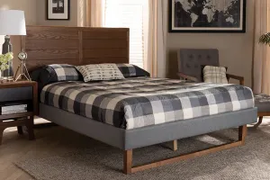 Anna Dark Gray Fabric Ash Walnut Brown Wood Platform Bed (Queen)