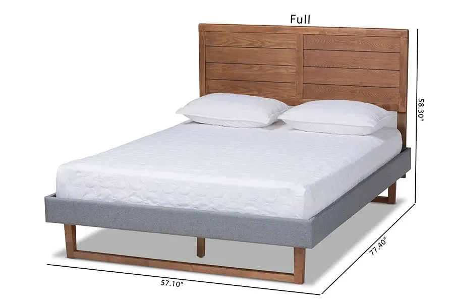 Anna Dark Gray Fabric Ash Walnut Brown Wood Platform Bed (Queen)