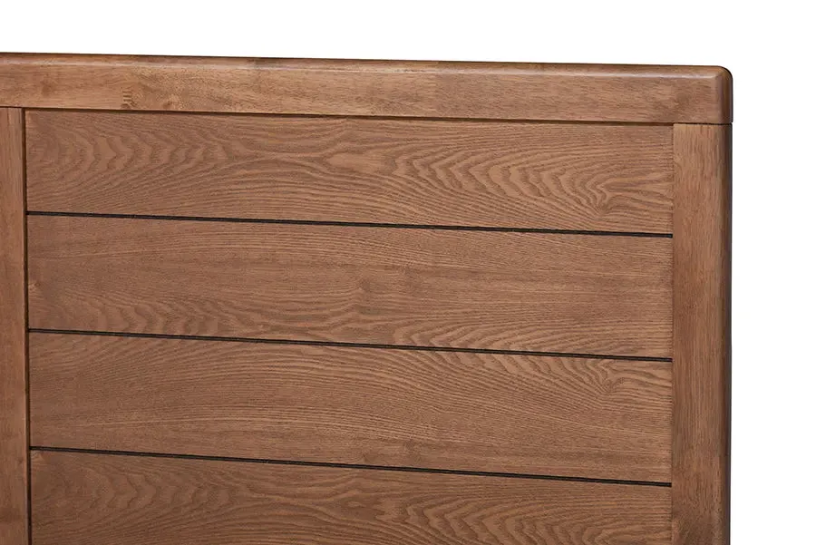 Anna Dark Gray Fabric Ash Walnut Brown Wood Platform Bed (Queen)