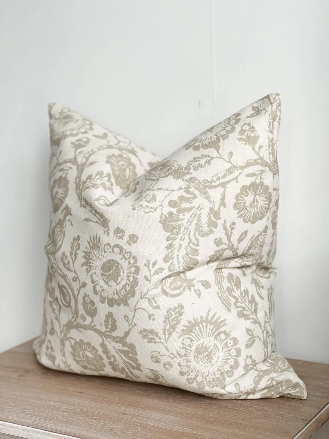 Aria Beige Country Floral Print Cotton Cushion Cover - 45cm x 45cm