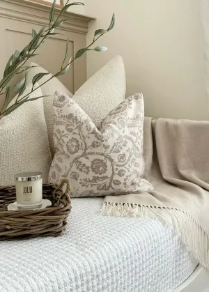 Aria Beige Country Floral Print Cotton Cushion Cover - 45cm x 45cm