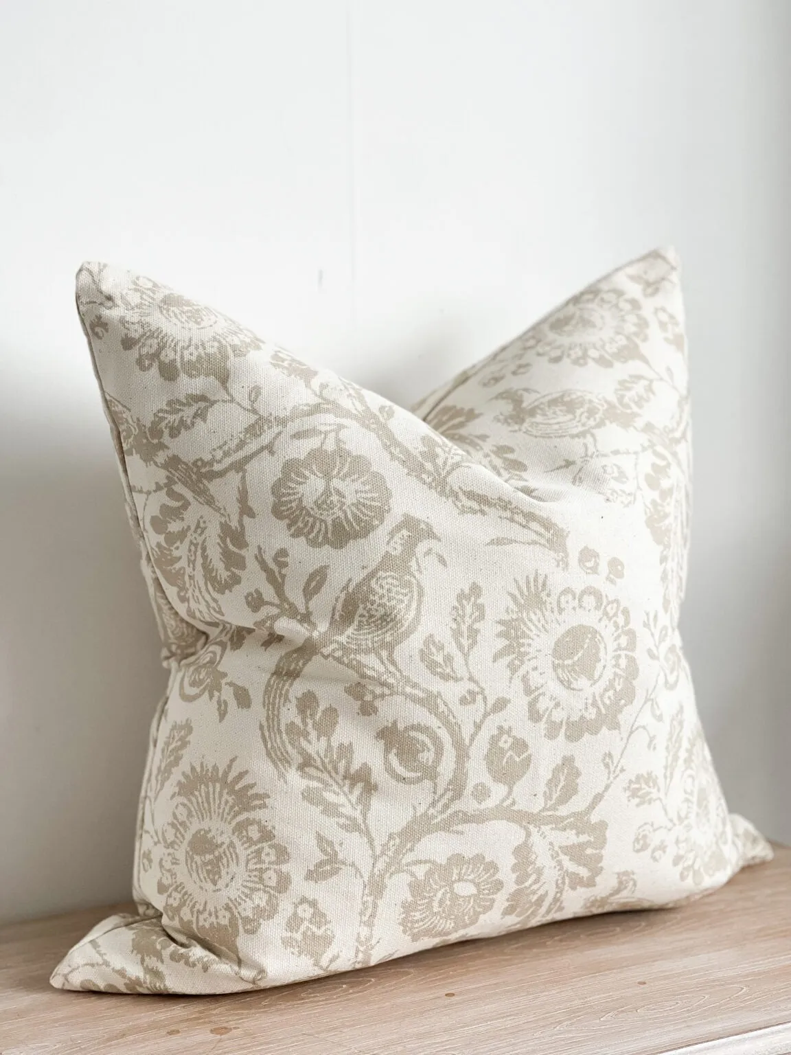 Aria Beige Country Floral Print Cotton Cushion Cover - 45cm x 45cm
