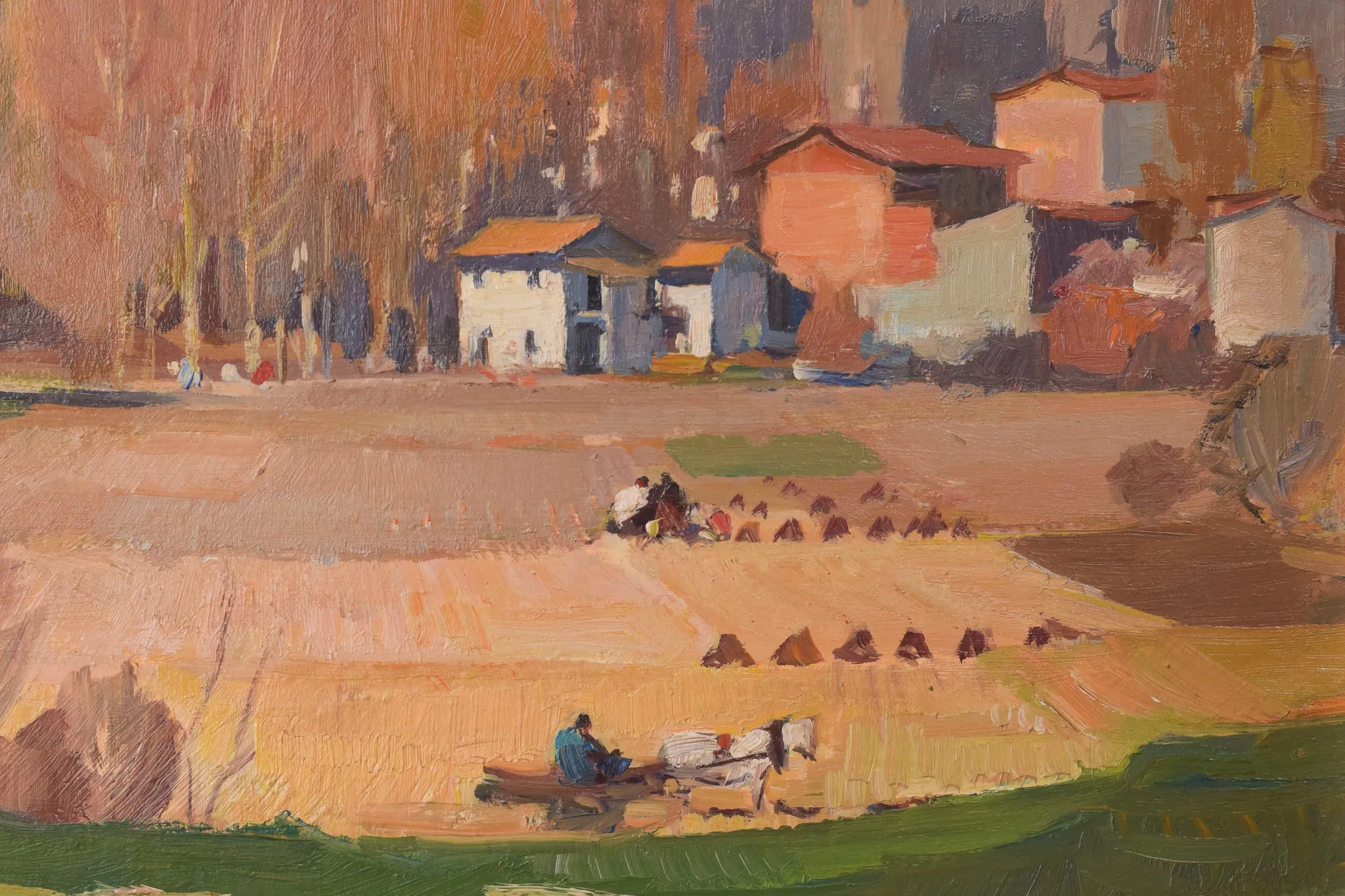 Autumnal Village and Meadow - Oil on board