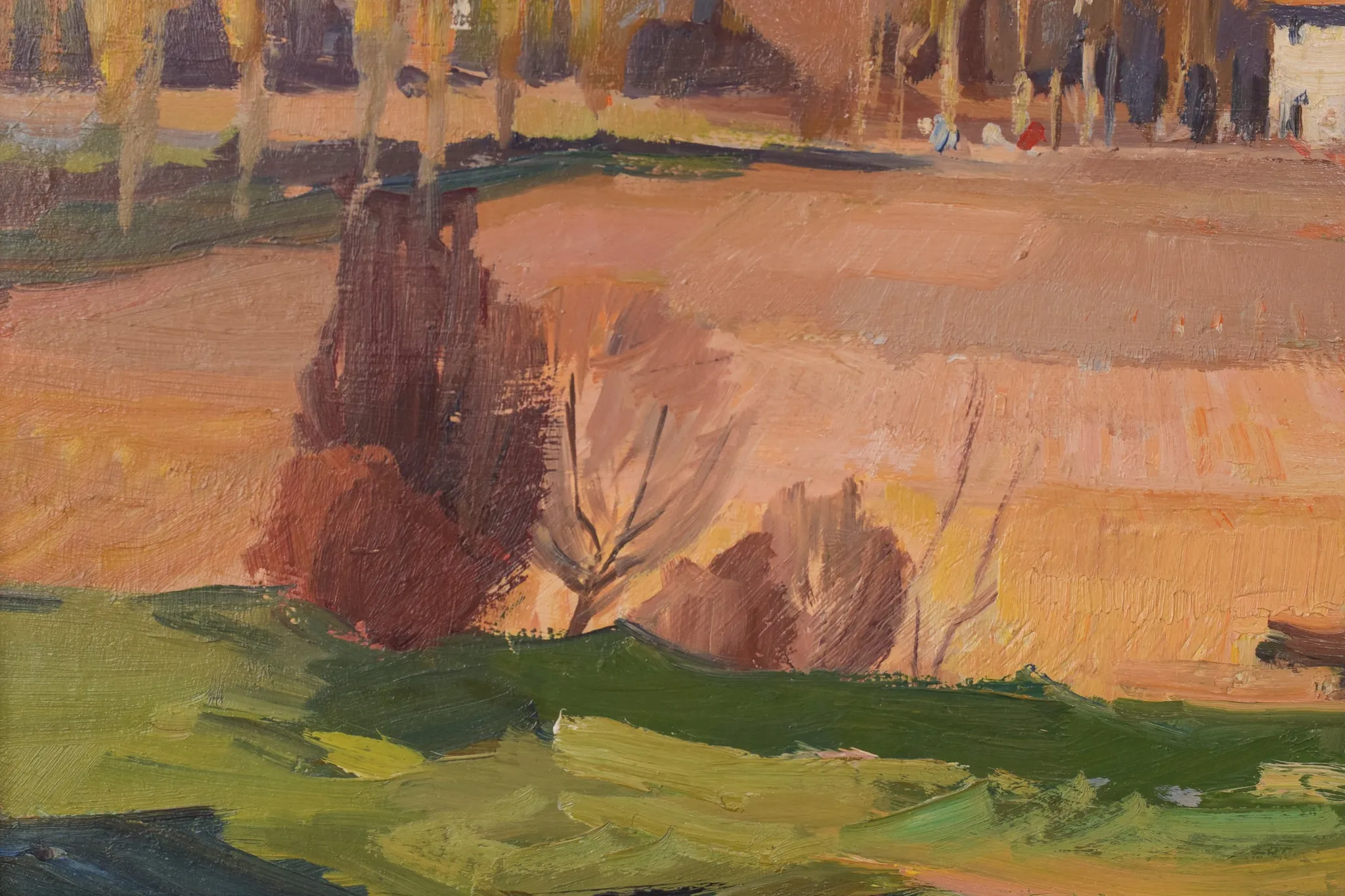 Autumnal Village and Meadow - Oil on board