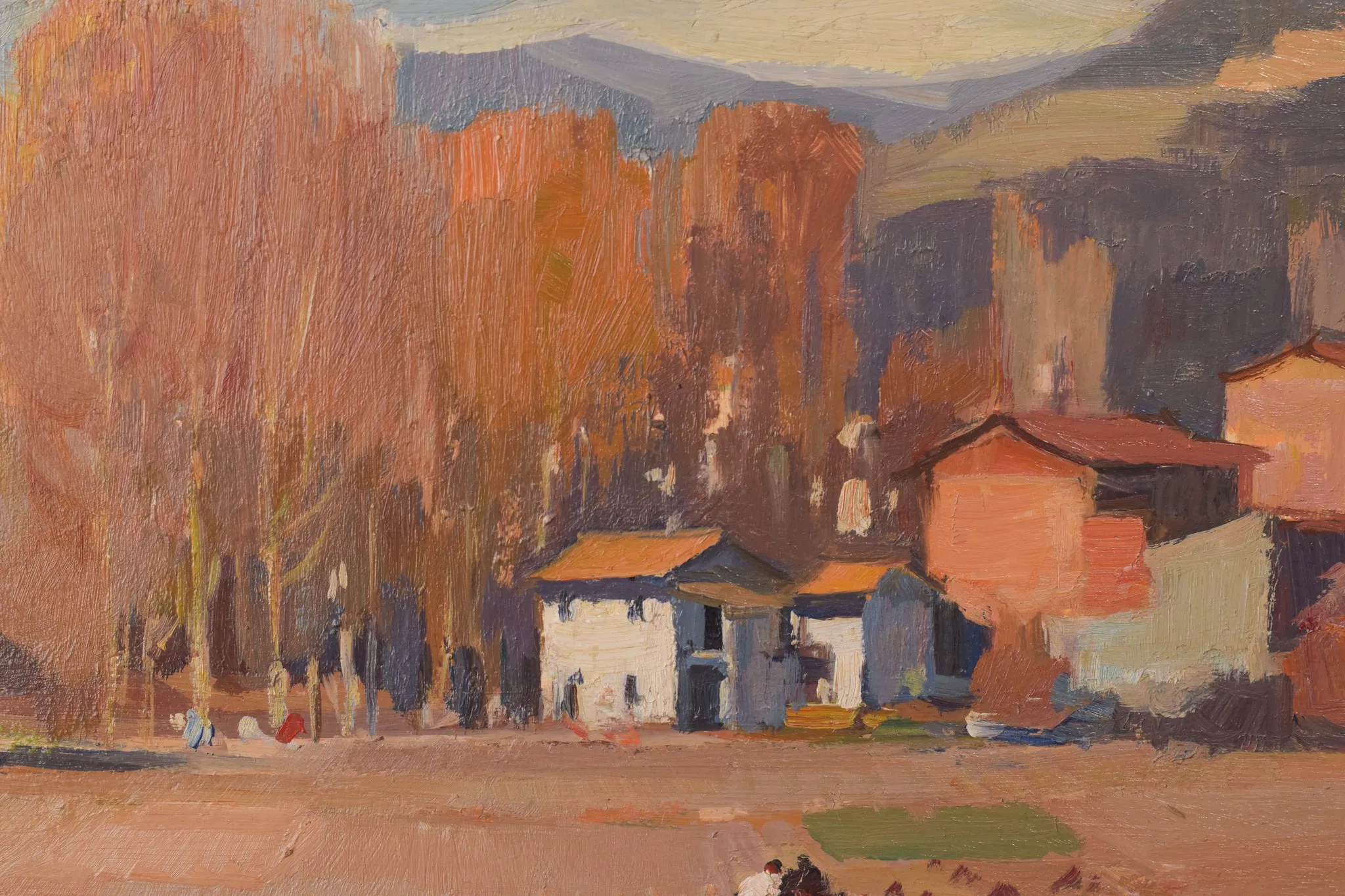 Autumnal Village and Meadow - Oil on board