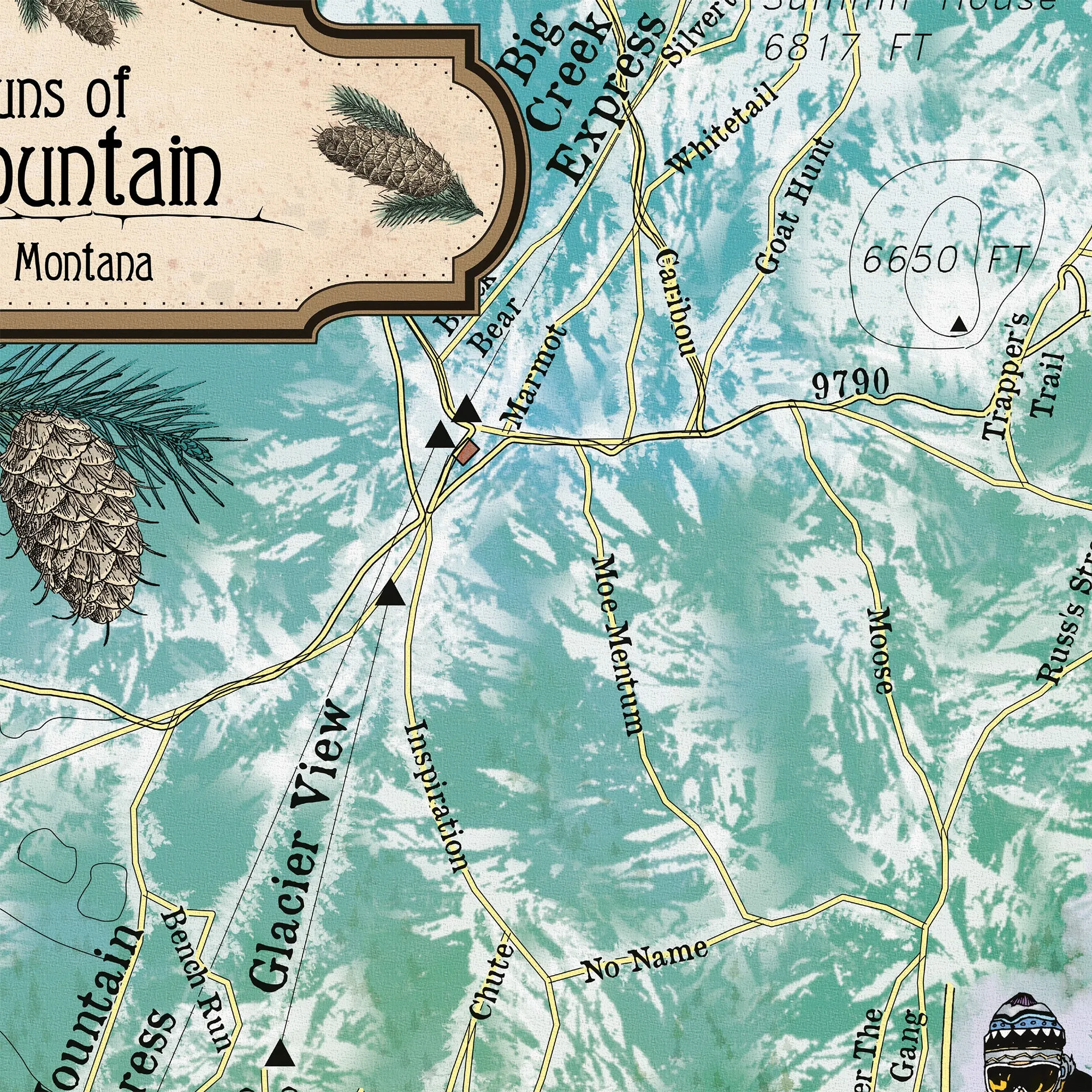 Big Mountain Ski Runs Whitefish Montana Map Blanket Double Stitched Edges Luxury Fluffy Super Soft 430 GSM Polyester Throw Blanket.