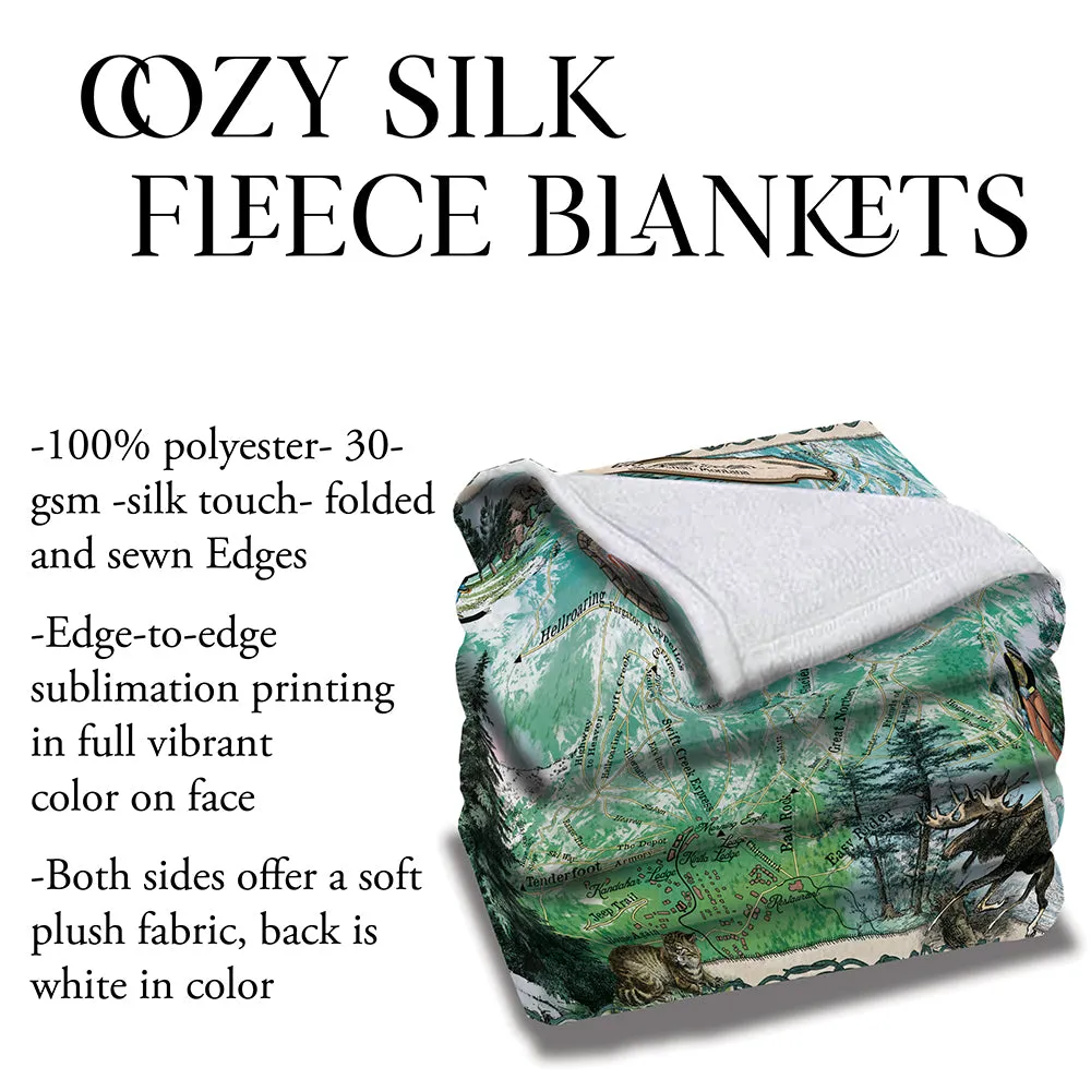 Big Mountain Ski Runs Whitefish Montana Map Blanket Double Stitched Edges Luxury Fluffy Super Soft 430 GSM Polyester Throw Blanket.