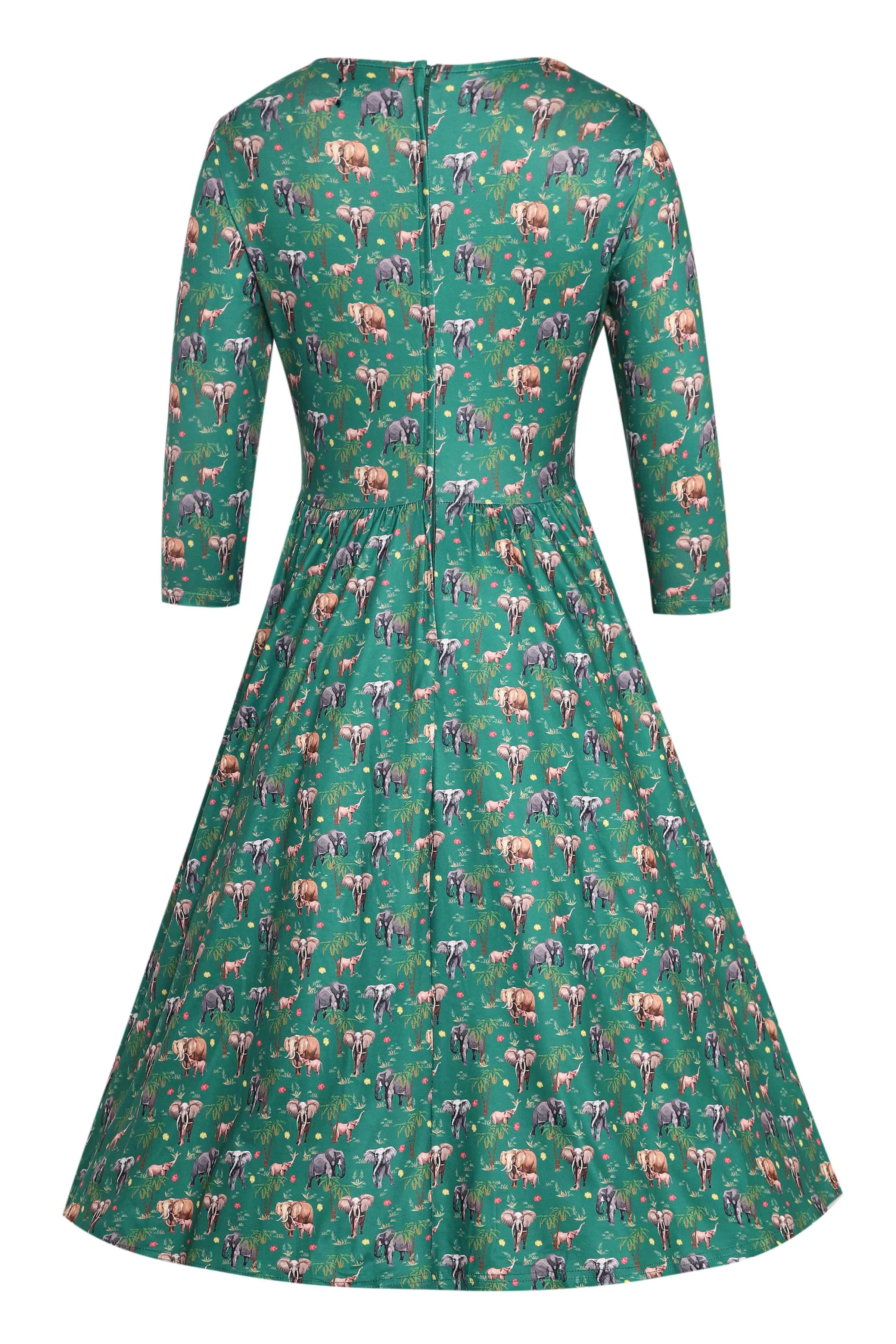 Billie Green Elephant Flared Dress