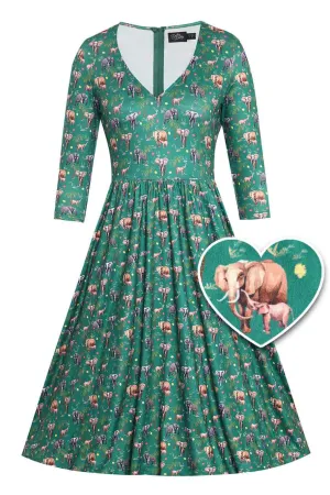 Billie Green Elephant Flared Dress