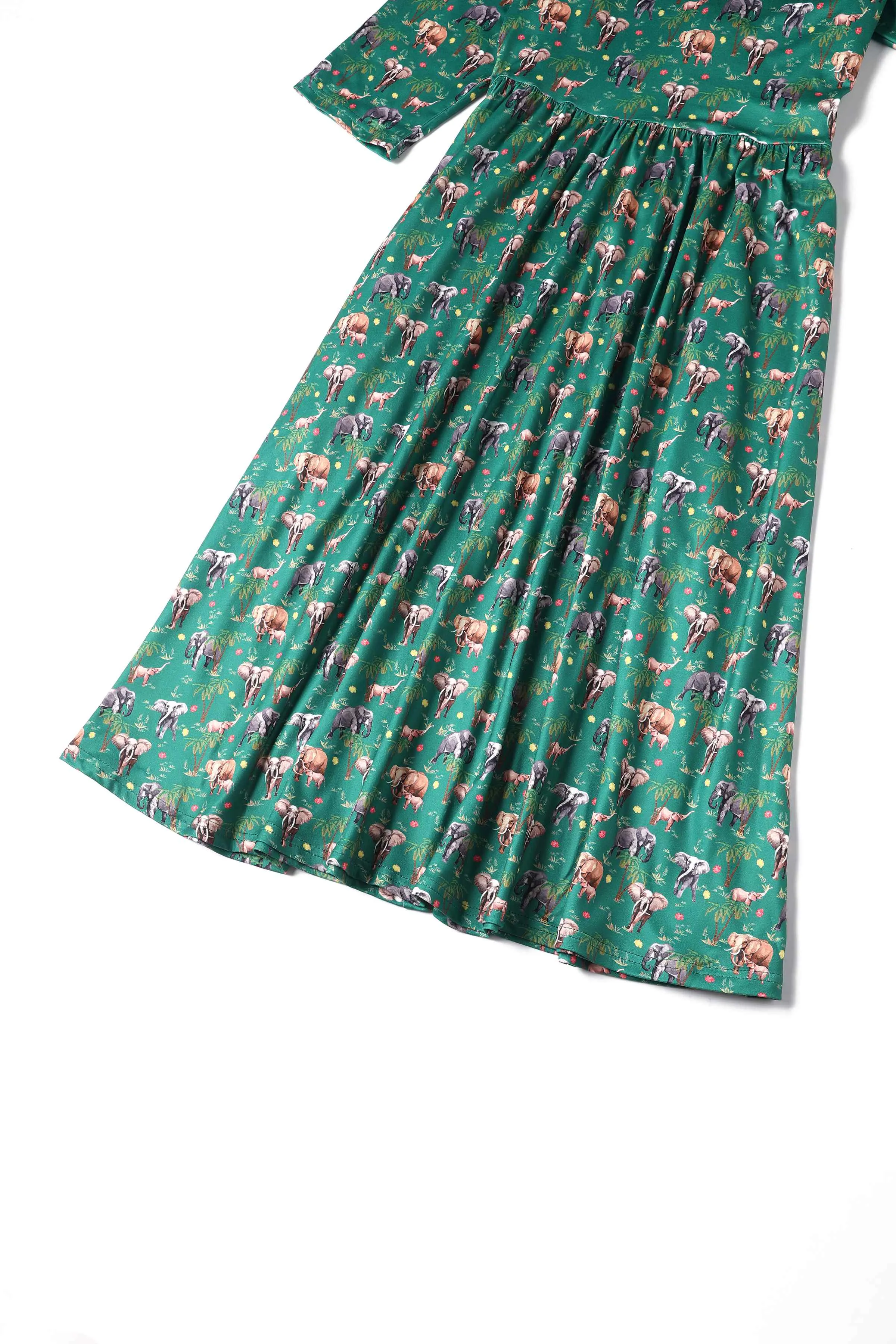 Billie Green Elephant Flared Dress