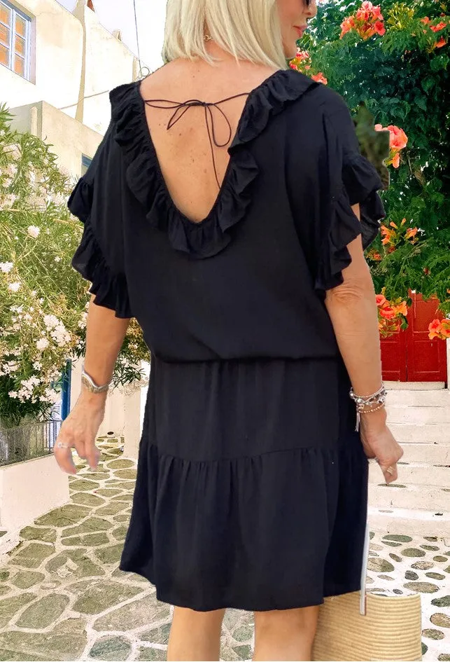 Black Short Cotton Beach Dress