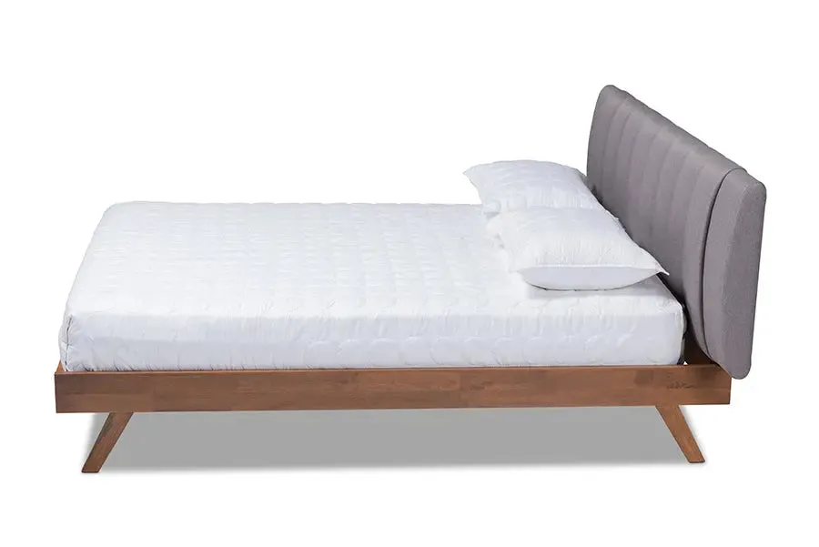 Camila Gray Fabric Upholstered Walnut Wood Bed (King)