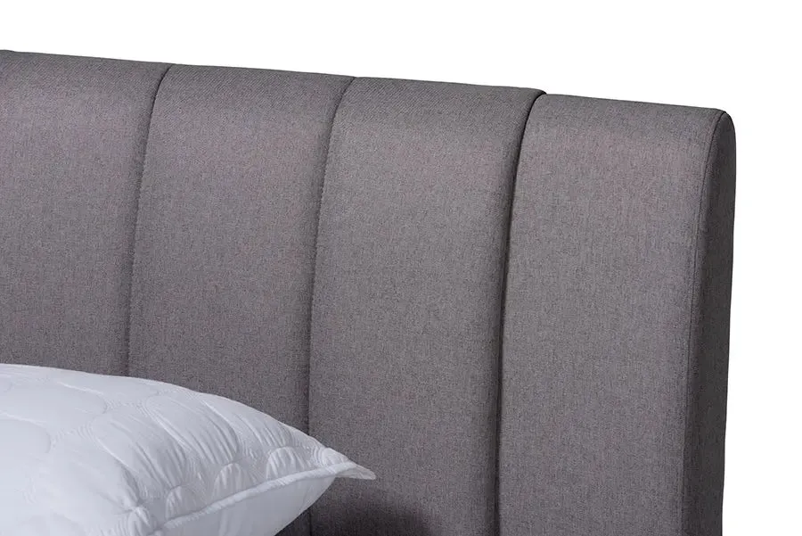Camila Gray Fabric Upholstered Walnut Wood Bed (King)