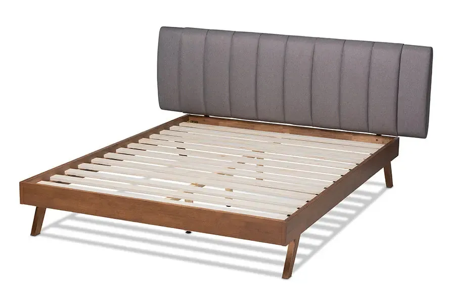 Camila Gray Fabric Upholstered Walnut Wood Bed (King)