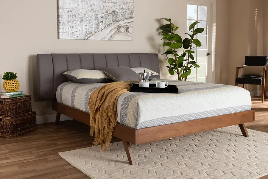 Camila Gray Fabric Upholstered Walnut Wood Bed (King)