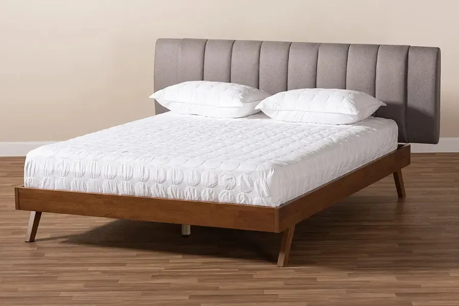 Camila Gray Fabric Upholstered Walnut Wood Bed (King)
