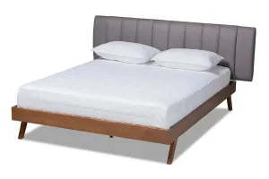 Camila Gray Fabric Upholstered Walnut Wood Bed (King)