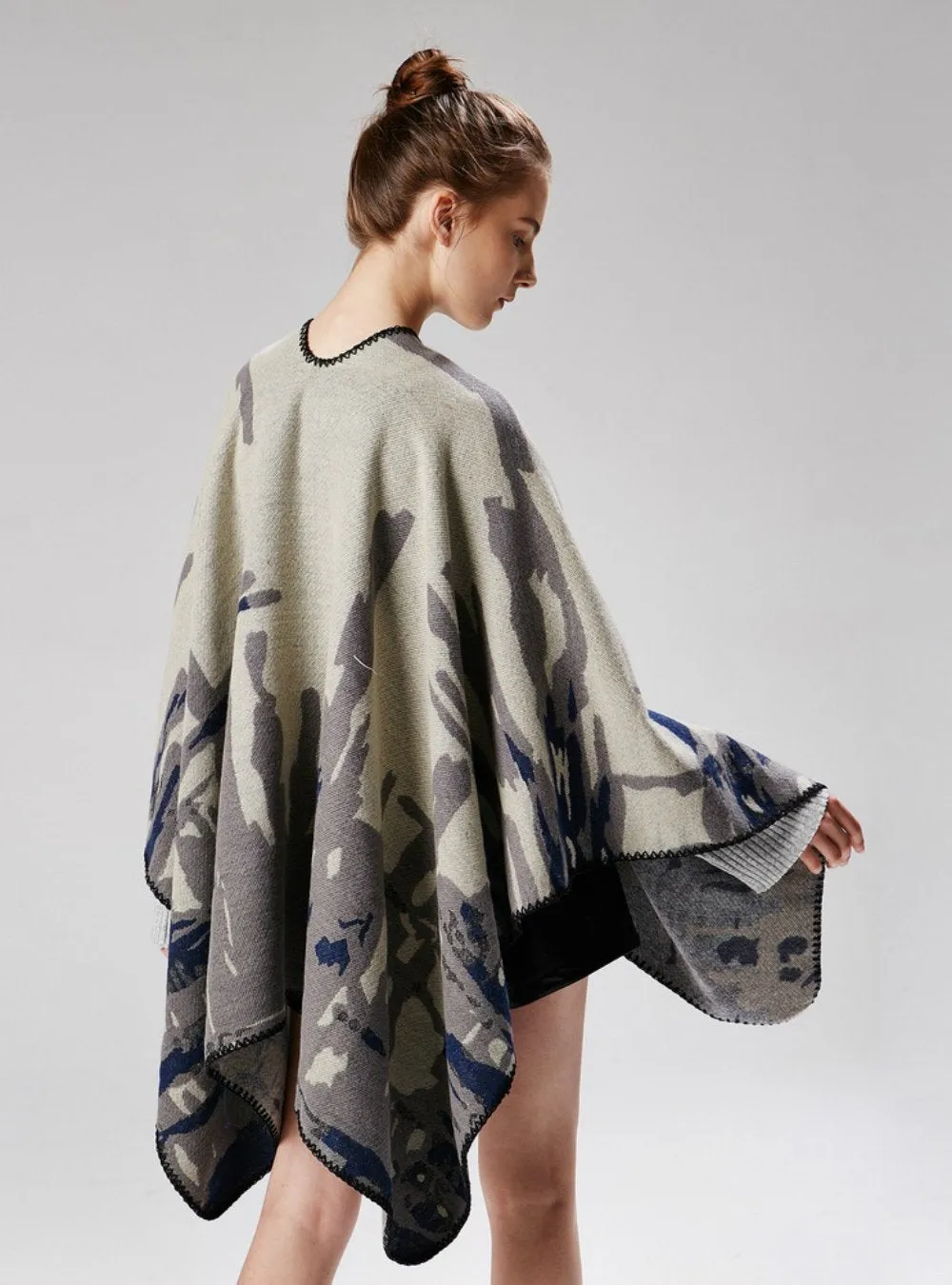 CAMOUFLAGE CASHMERE JACQUARD LENGTHENED CLOAK