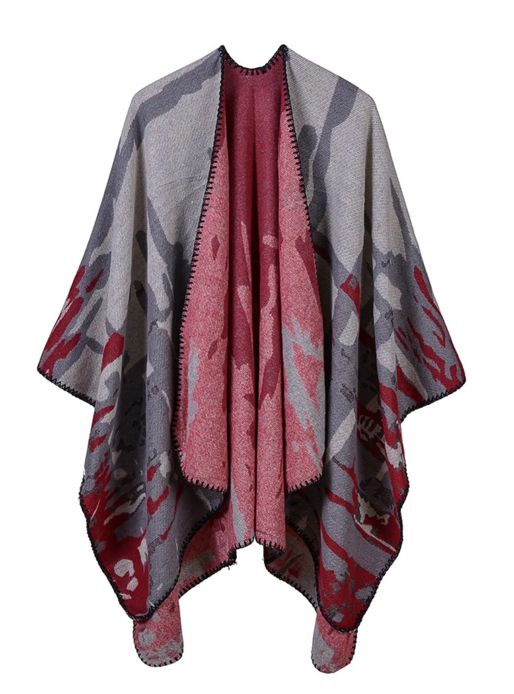 CAMOUFLAGE CASHMERE JACQUARD LENGTHENED CLOAK