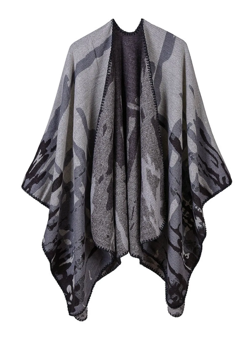 CAMOUFLAGE CASHMERE JACQUARD LENGTHENED CLOAK