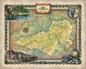 Catskill Mountains Antique Map Art Blanket Throw Sherpa Fleece Vintage Artwork Blanket For Bed Sofa Couch Gift & Winter Travel