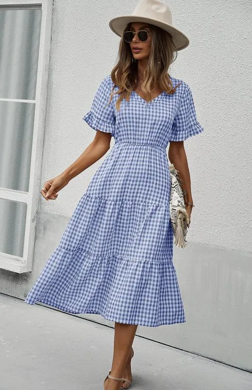 Chic Lattice Plaid Swing Dress - Women's Fashionable Outfit for Spring and Summer