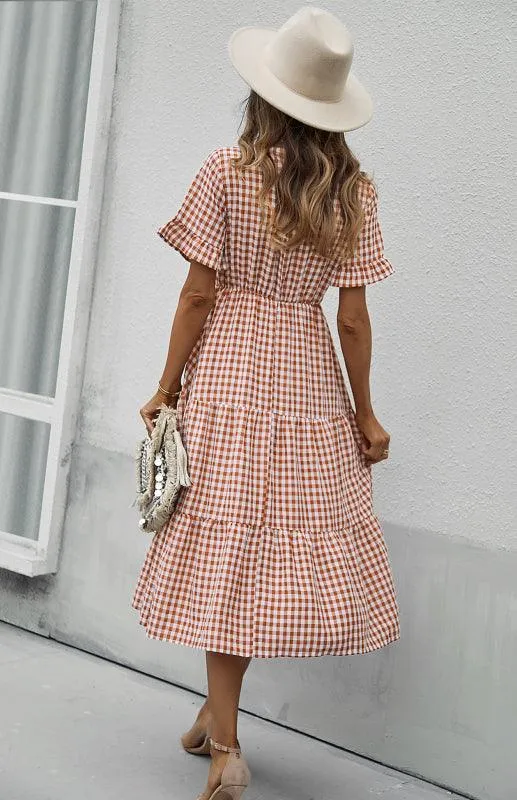 Chic Lattice Plaid Swing Dress - Women's Fashionable Outfit for Spring and Summer