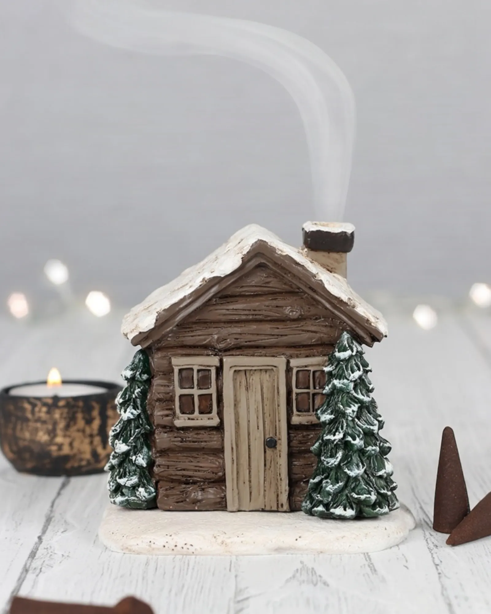 Christmas Log Cabin House Tealight & Incense Cone Burner