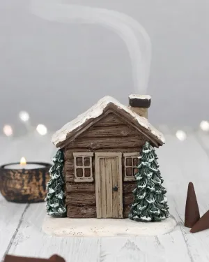 Christmas Log Cabin House Tealight & Incense Cone Burner