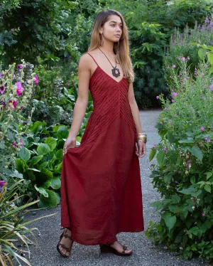 Cotton Two Leaves Dress Maroon