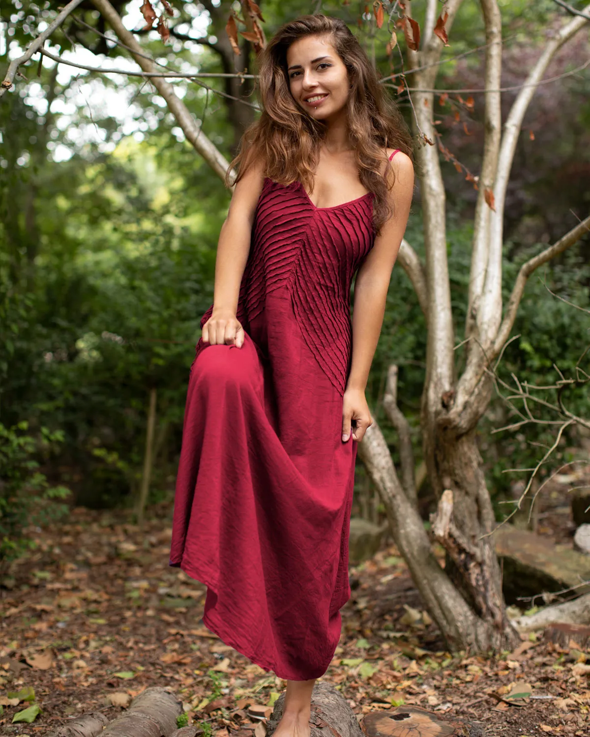 Cotton Two Leaves Dress Maroon