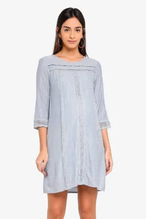 Crochet Long Sleeves Casandra Nursing Dress Grey Blue
