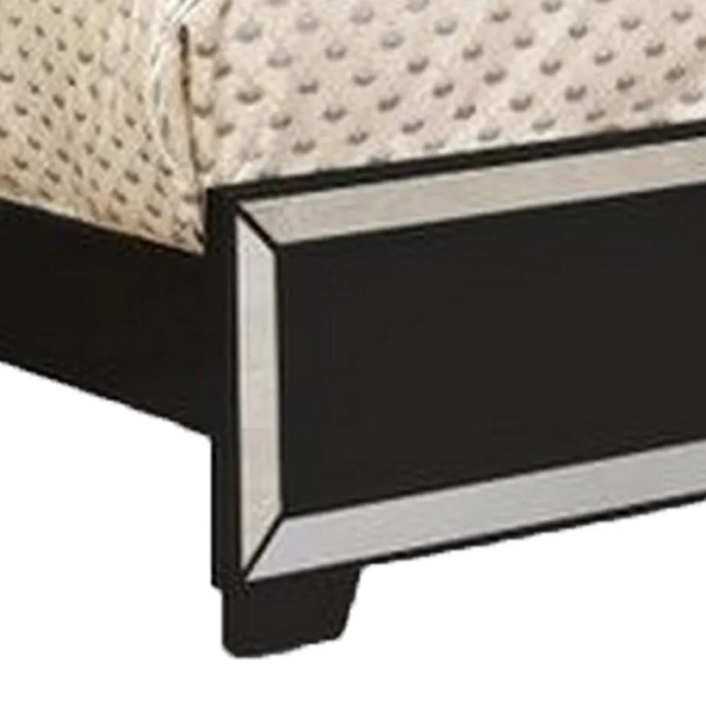 Eli Crystal Tufted Queen Bed, LED, Mirrored Inlays, Wood, Velvet, Black By Casagear Home