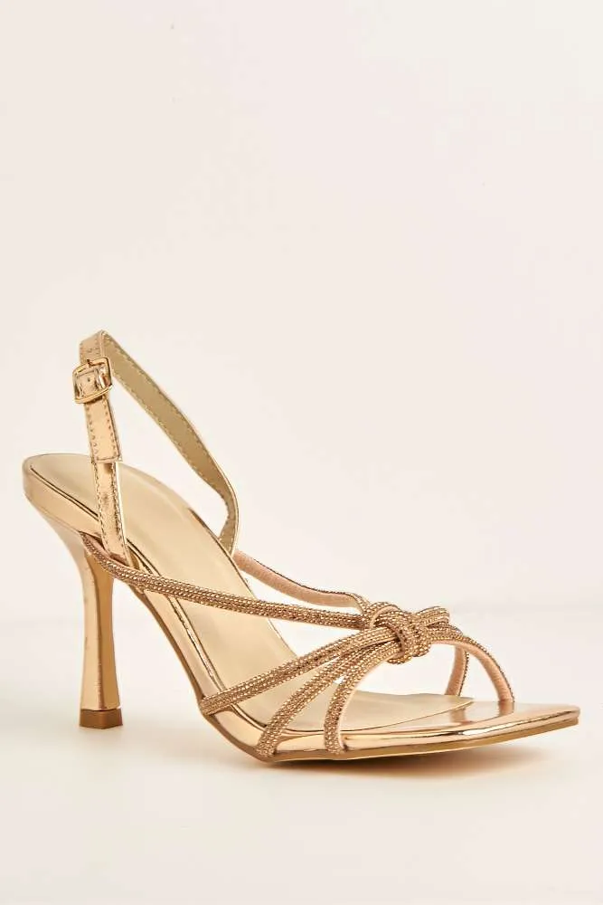 Elliana Diamante Embellished Heeled Sandals in Champagne