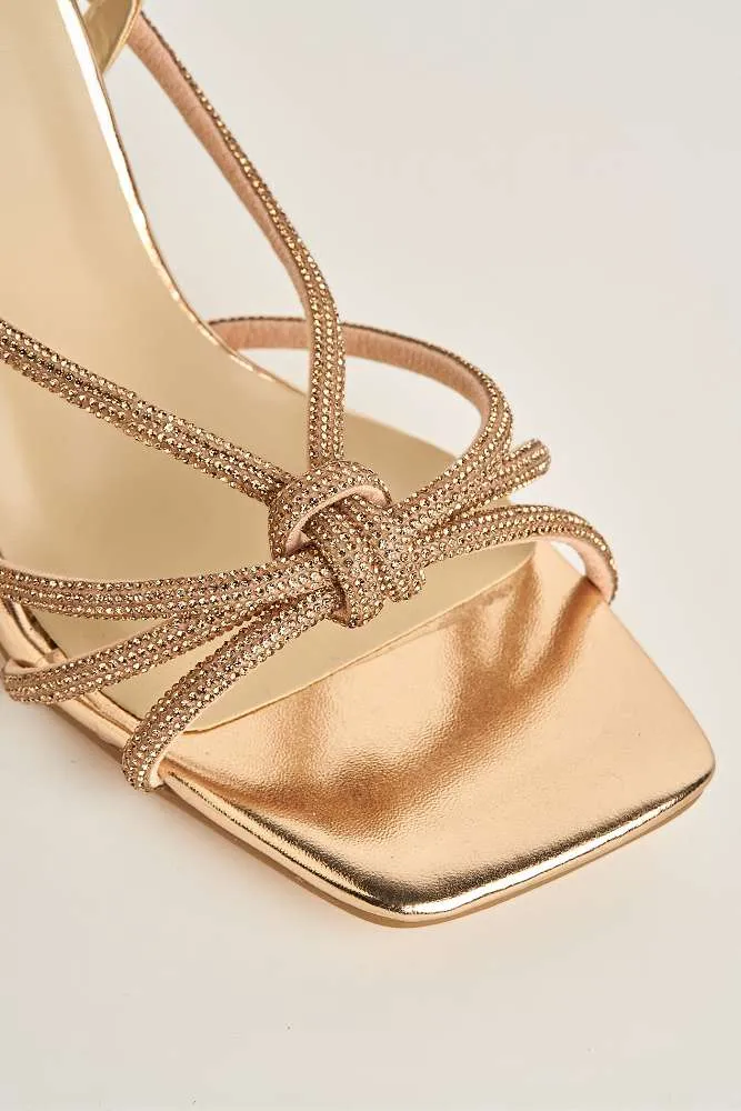 Elliana Diamante Embellished Heeled Sandals in Champagne