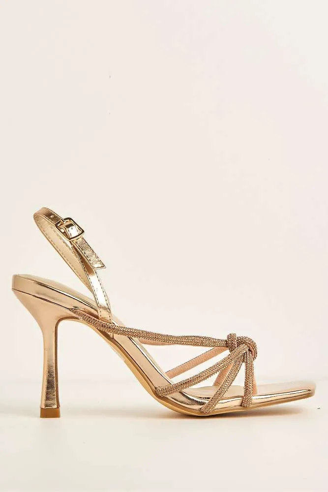 Elliana Diamante Embellished Heeled Sandals in Champagne