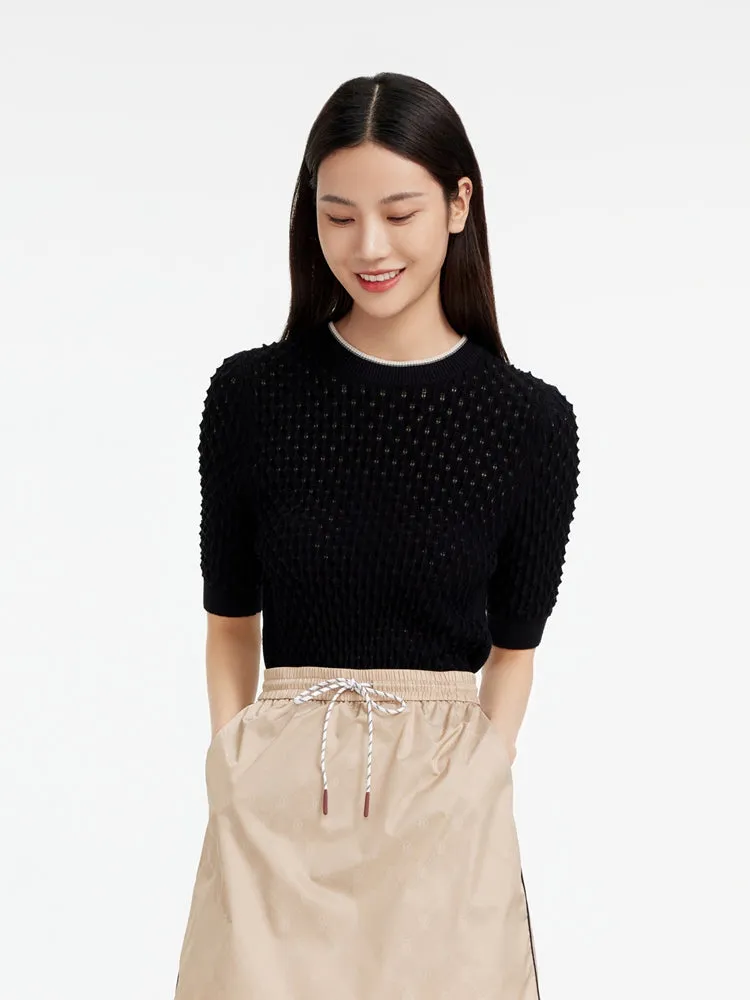 EP YAYING Round Neck Wool Knitted Shirt