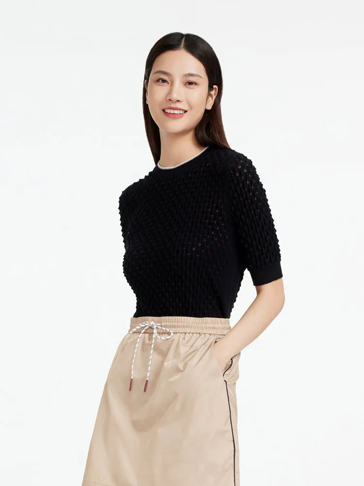EP YAYING Round Neck Wool Knitted Shirt