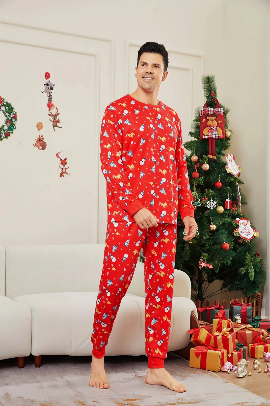 Family Parent-Child Christmas Tree Snowman Deer Printed Pajamas Set