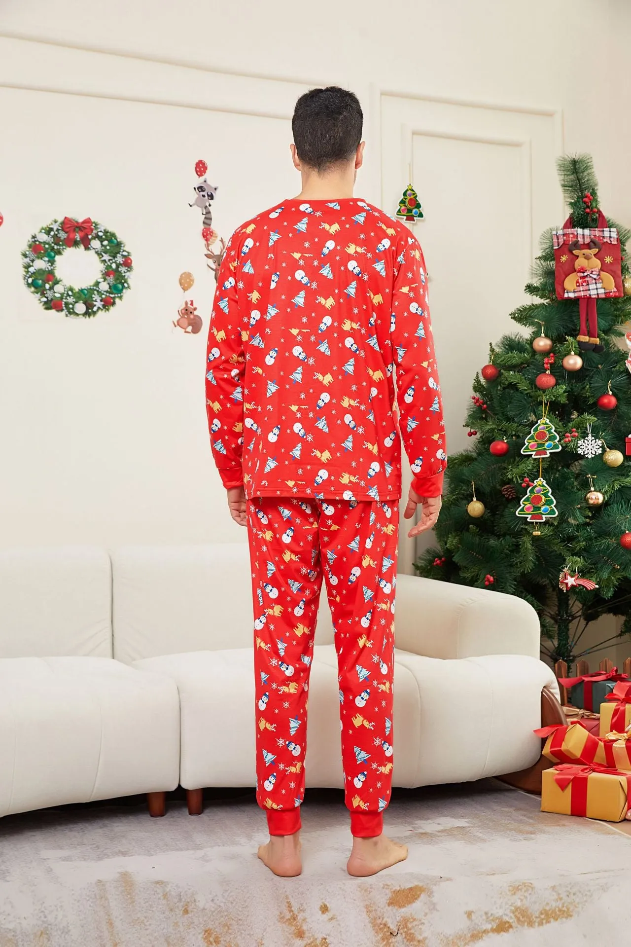 Family Parent-Child Christmas Tree Snowman Deer Printed Pajamas Set