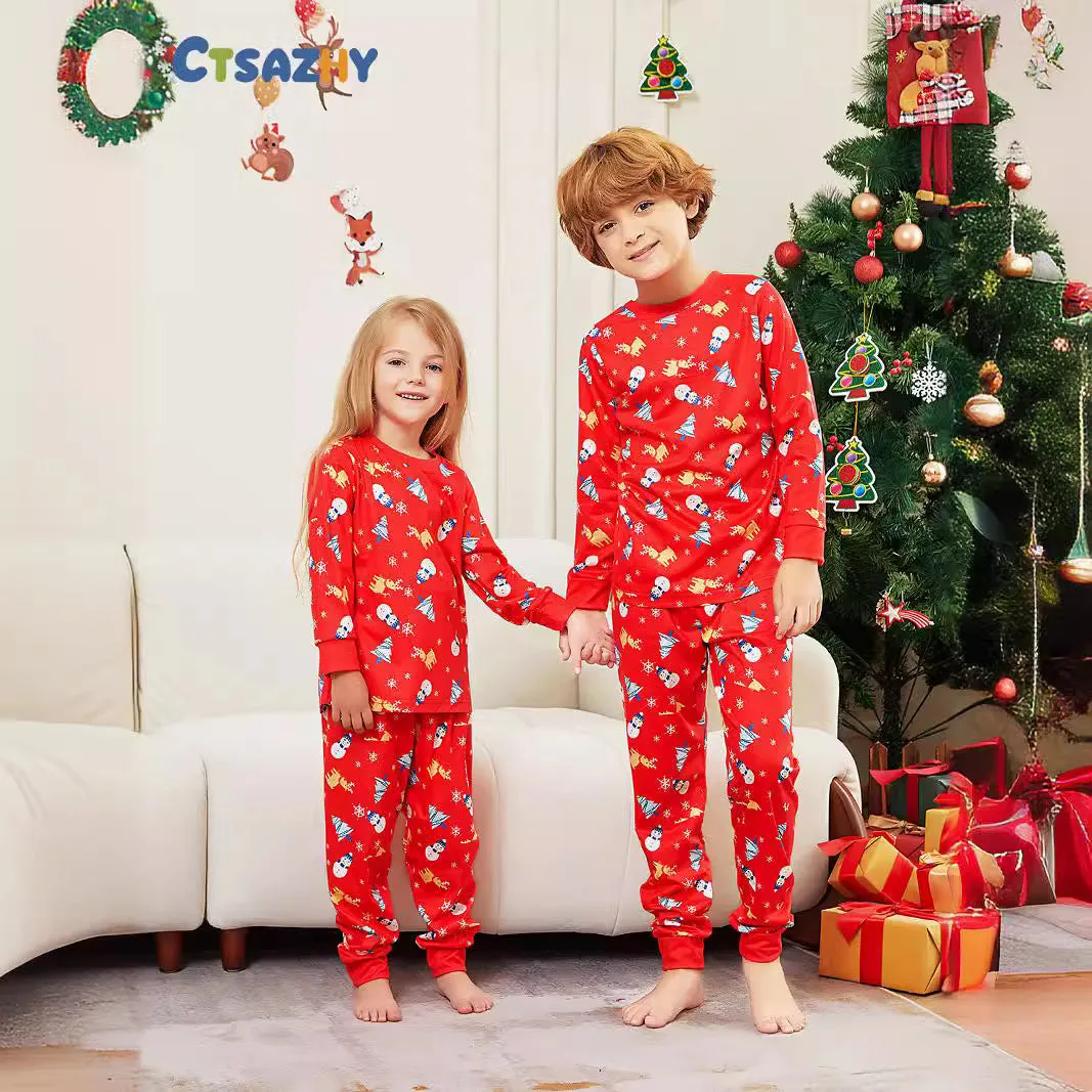 Family Parent-Child Christmas Tree Snowman Deer Printed Pajamas Set