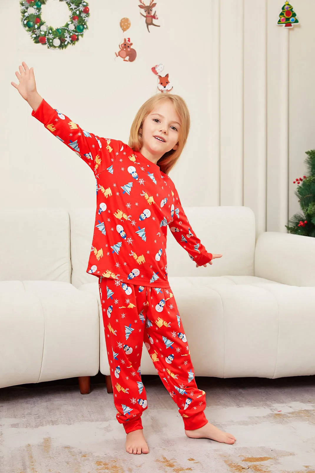 Family Parent-Child Christmas Tree Snowman Deer Printed Pajamas Set