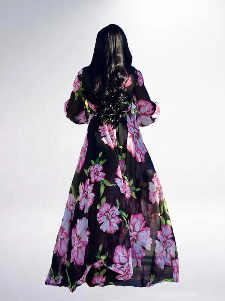 Floral Print Pleated Maxi Dresses