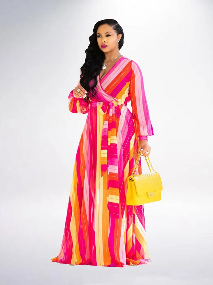 Floral Print Pleated Maxi Dresses