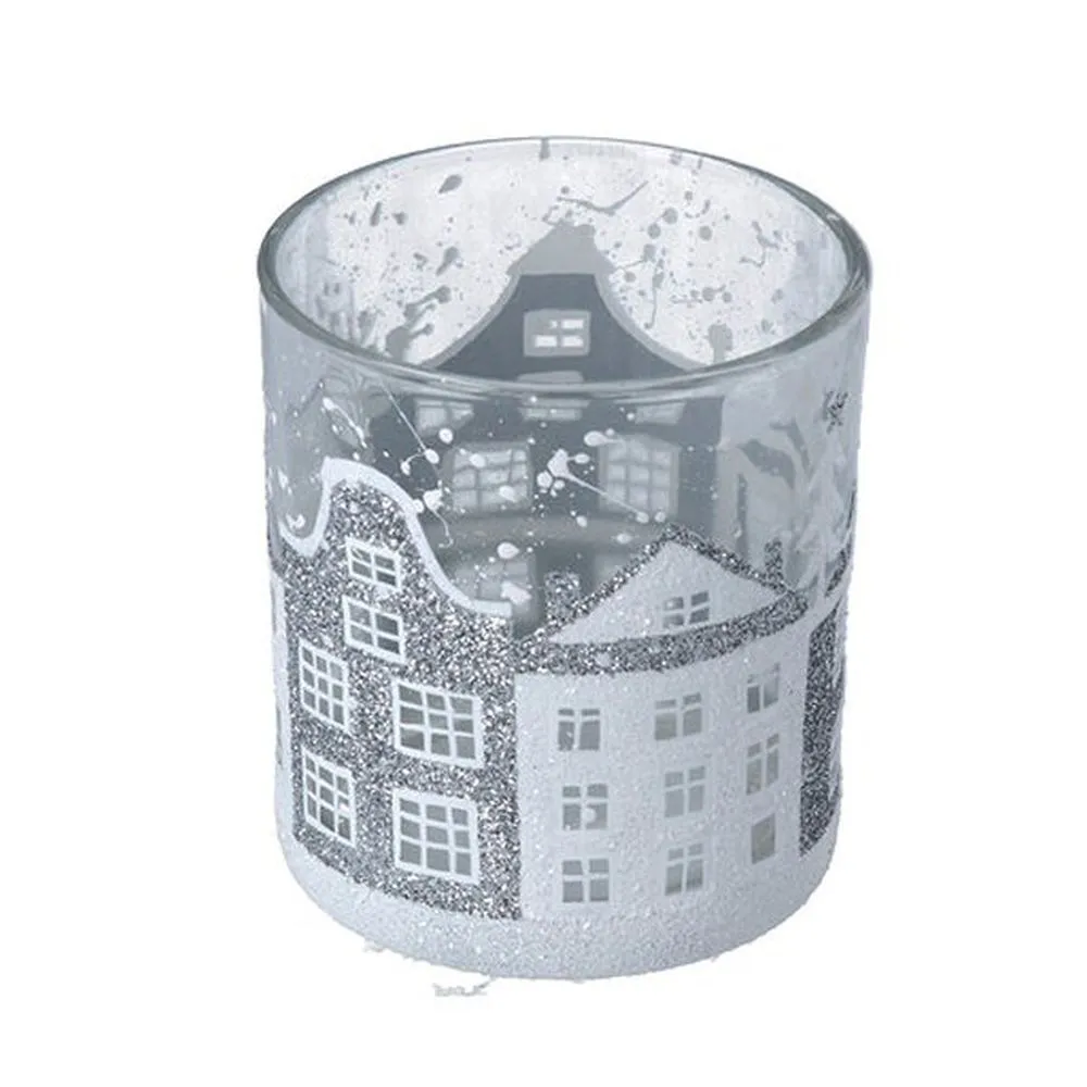 Gisela Graham 8cm Glass Clear Houses Tealight Holder