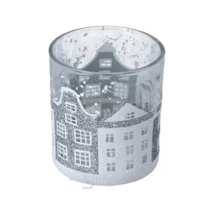 Gisela Graham 8cm Glass Clear Houses Tealight Holder