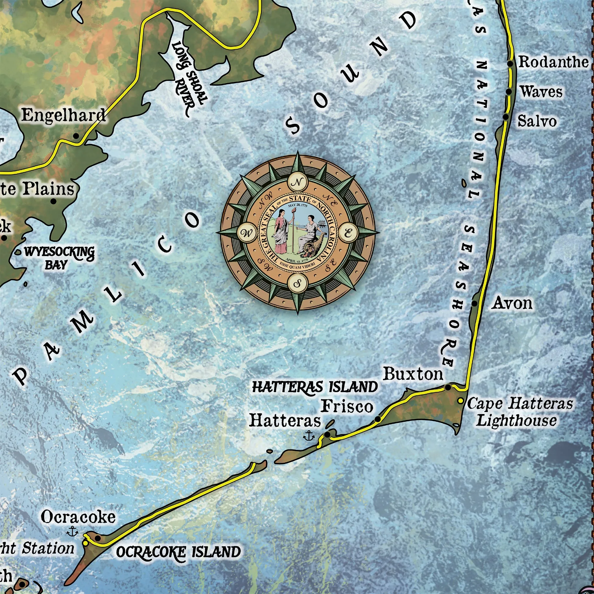Great River Arts Outer Banks North Carolina Vs.2 Vintage Style Map Sherpa Fleece Blanket Double Stitched Edges Cozy Luxury Fluffy Super Soft 430 GSM Polyester - Sherpa/ Silky/ Polar Fleece Throw Blanket
