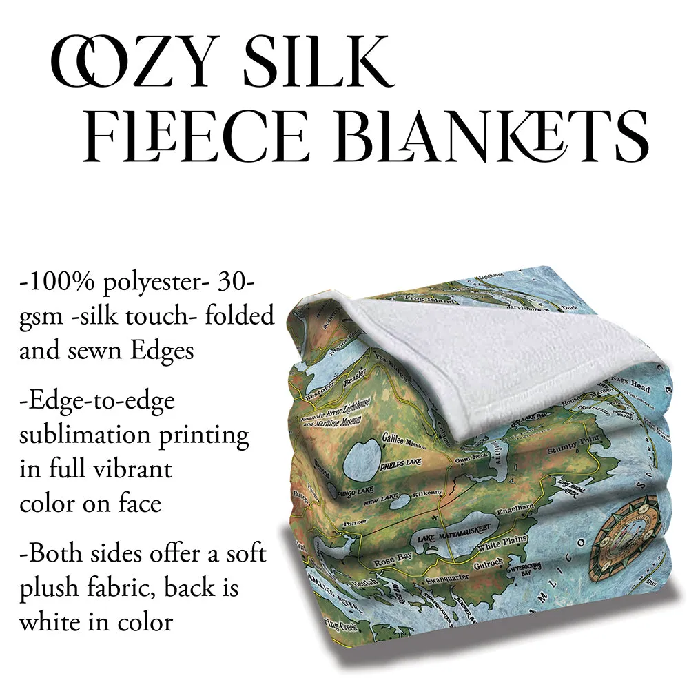 Great River Arts Outer Banks North Carolina Vs.2 Vintage Style Map Sherpa Fleece Blanket Double Stitched Edges Cozy Luxury Fluffy Super Soft 430 GSM Polyester - Sherpa/ Silky/ Polar Fleece Throw Blanket