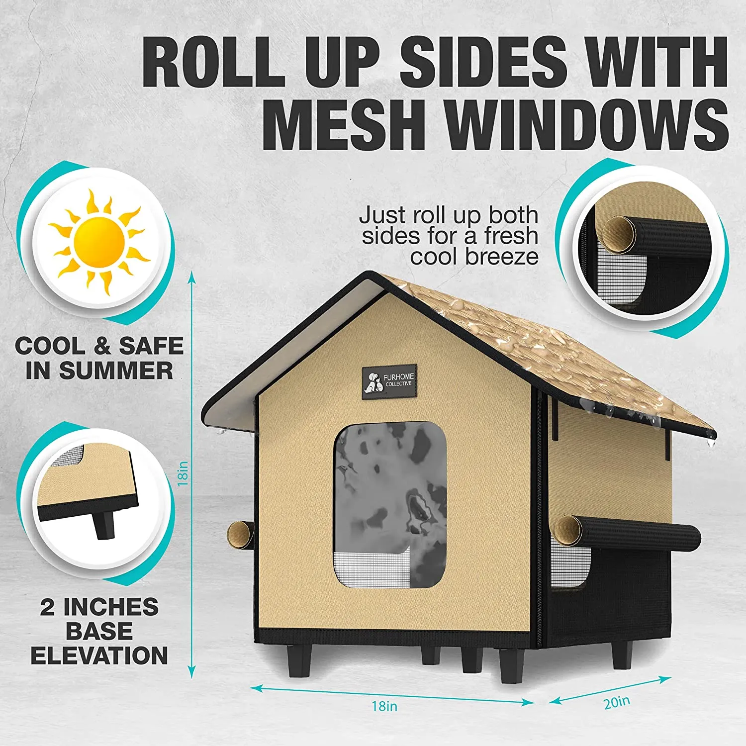 Heated Cat Houses for Indoor Cats Elevated Waterproof and Insulated Beige
